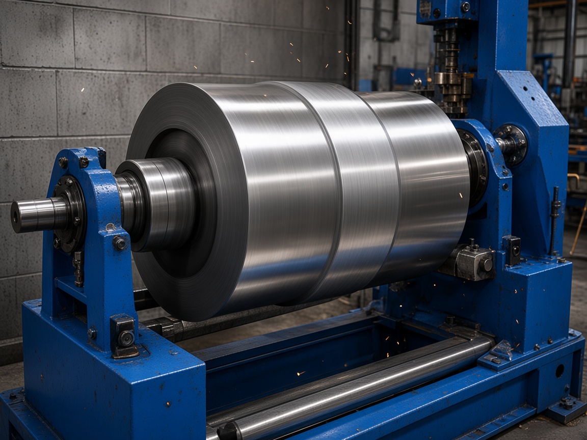 Industrial roller on a dynamic balancing machine